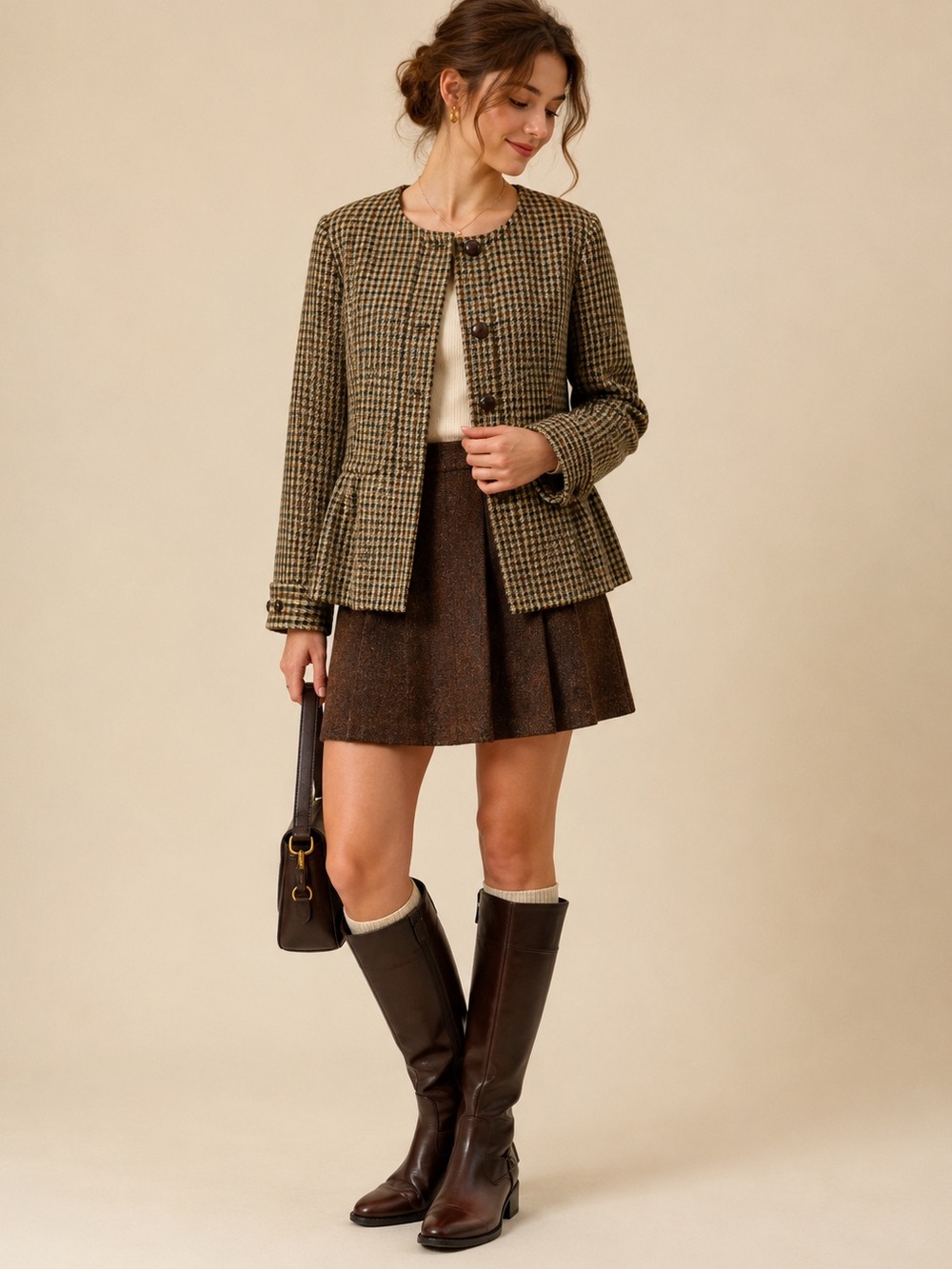 Talbots vintage brown plaid Fall wool peplum button up blazer jacket size 14
